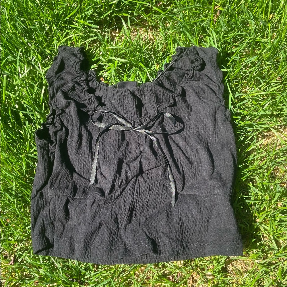 John Galt Black Ruched Tank